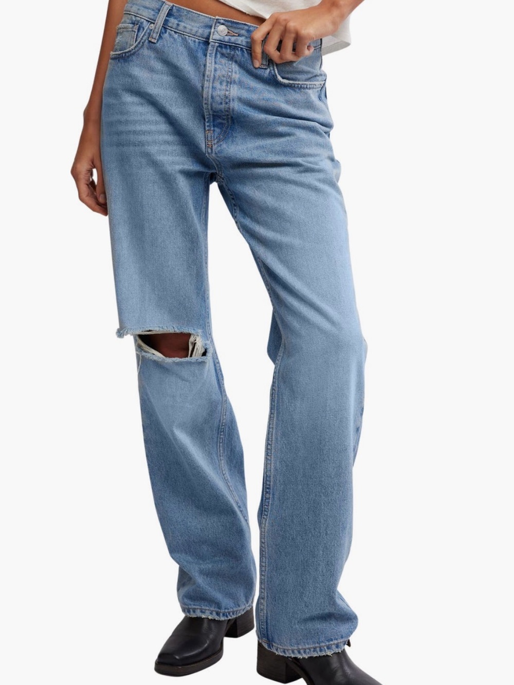 We The Free Light Holly High Rise Blue Distressed Bootcut Jeans